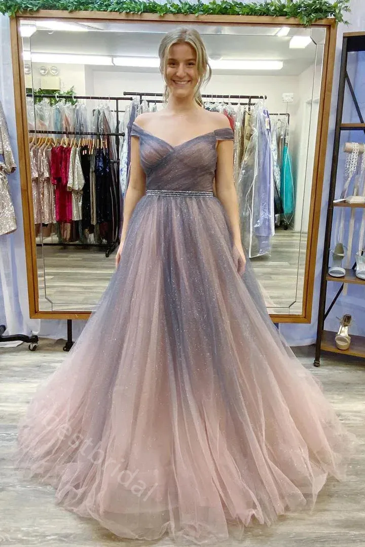 Elegant Off Shoulder A-line Gradual Floor Length Prom Dress,PDS11582