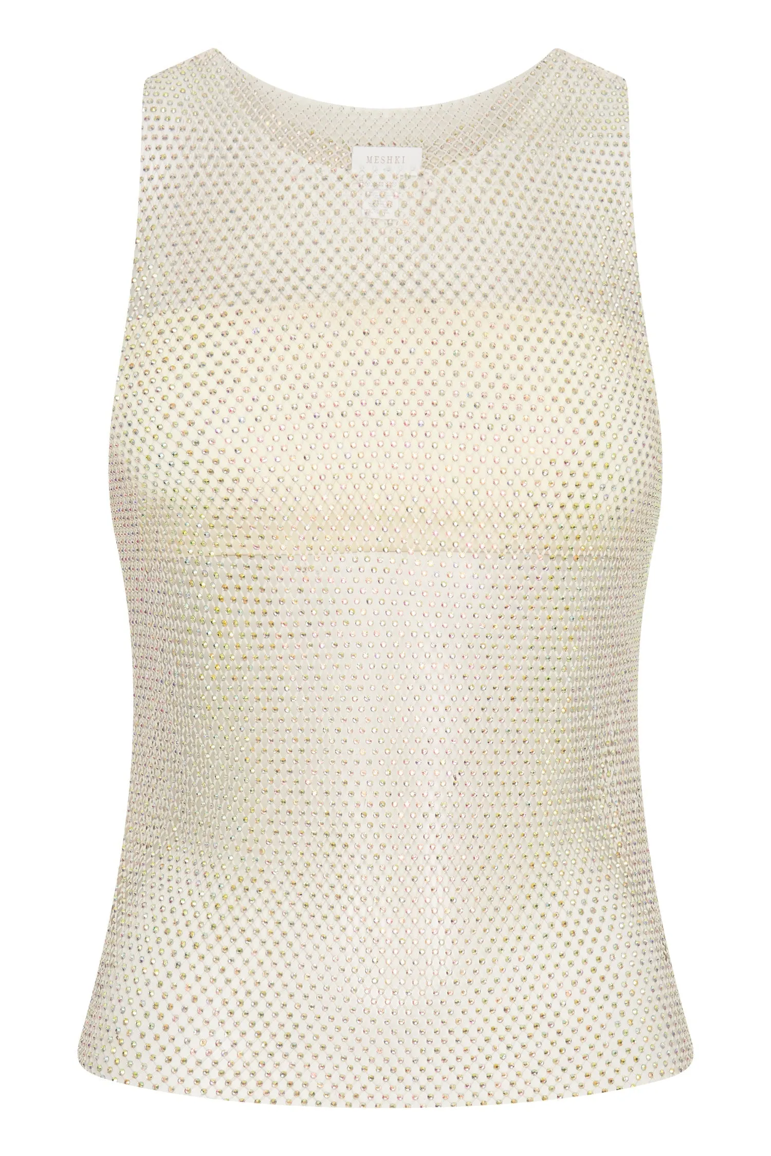 Emerson Diamante Mesh Tank Top - Cream