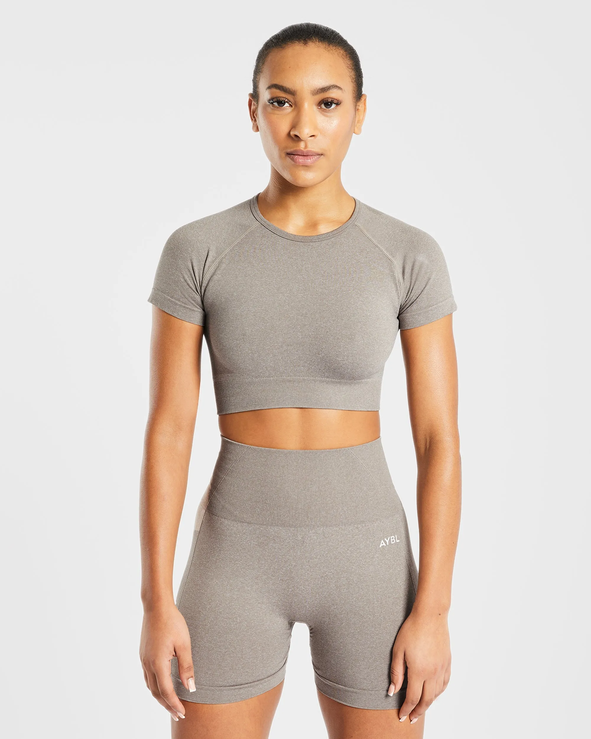 Empower Seamless Crop Top - Taupe Marl