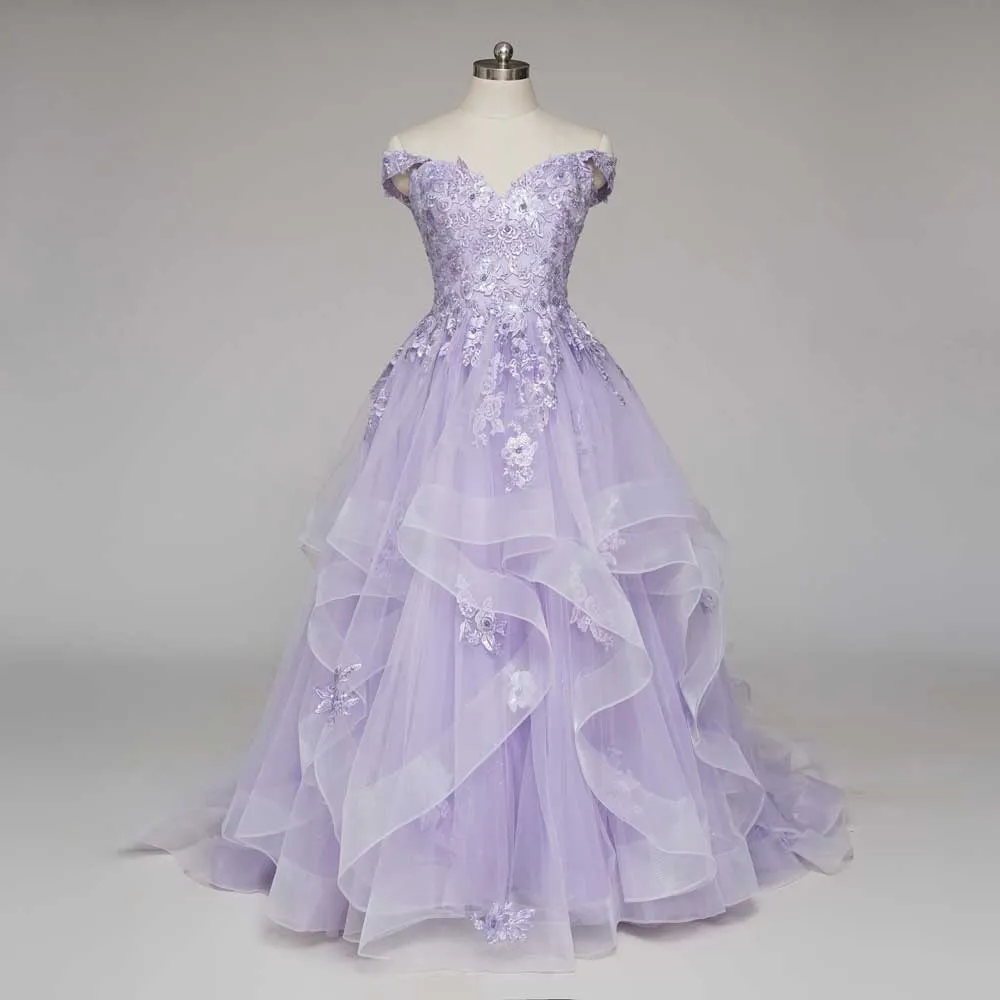 Stunning Enchanting Lilac Purple Off-Shoulder Ball Gown Wedding Dress | KARENA