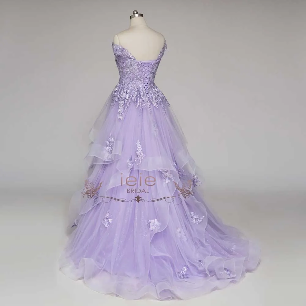 Stunning Enchanting Lilac Purple Off-Shoulder Ball Gown Wedding Dress | KARENA