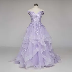 Stunning Enchanting Lilac Purple Off-Shoulder Ball Gown Wedding Dress | KARENA