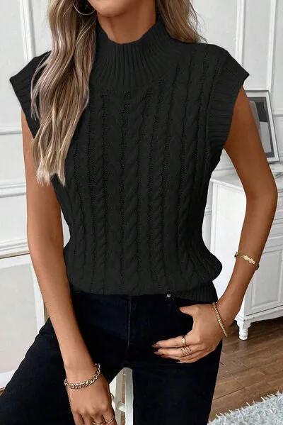 Explore More Collection - Cable-Knit Mock Neck Sweater Vest