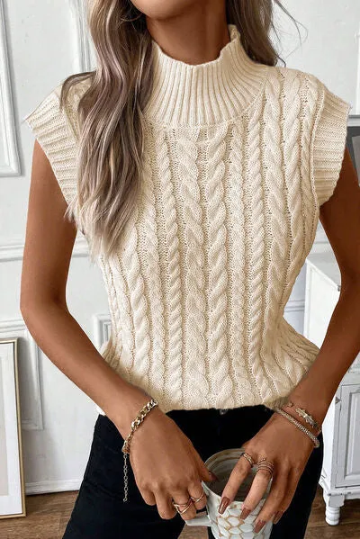 Explore More Collection - Cable-Knit Mock Neck Sweater Vest