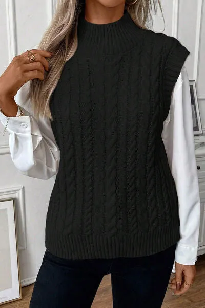 Explore More Collection - Cable-Knit Mock Neck Sweater Vest