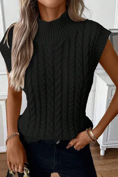 Explore More Collection - Cable-Knit Mock Neck Sweater Vest