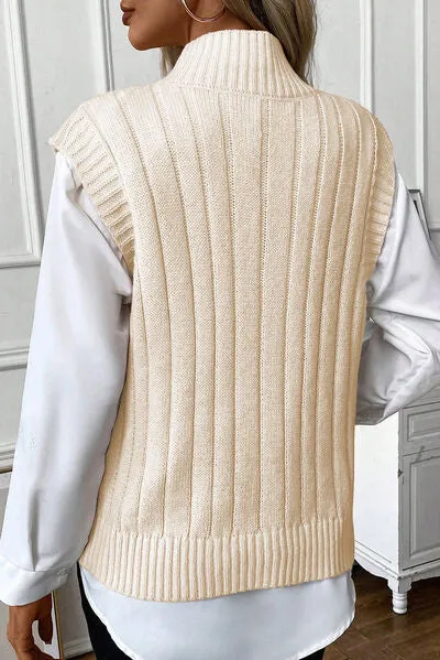 Explore More Collection - Cable-Knit Mock Neck Sweater Vest