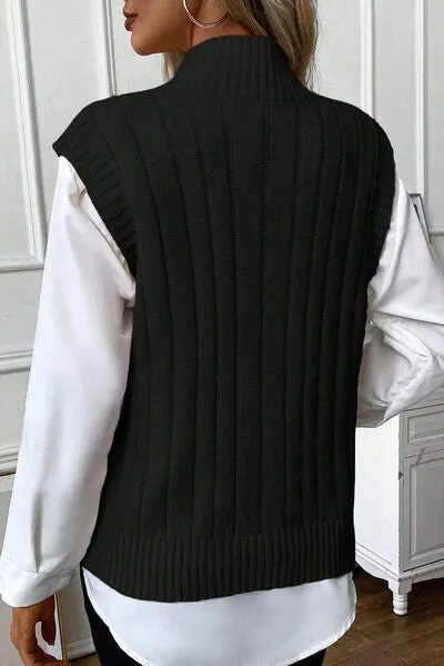 Explore More Collection - Cable-Knit Mock Neck Sweater Vest