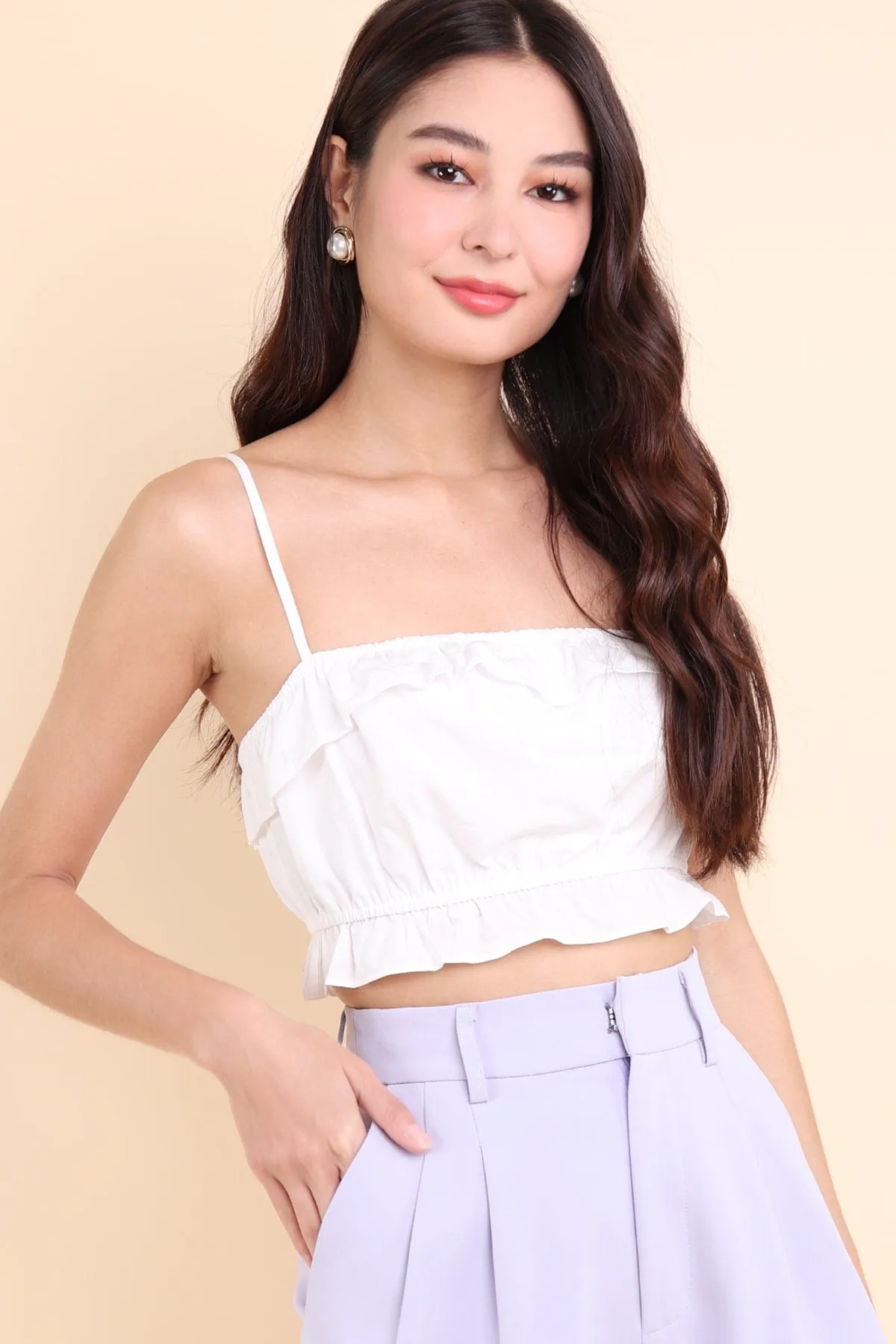 FALLON CROP SPAG TOP IN WHITE