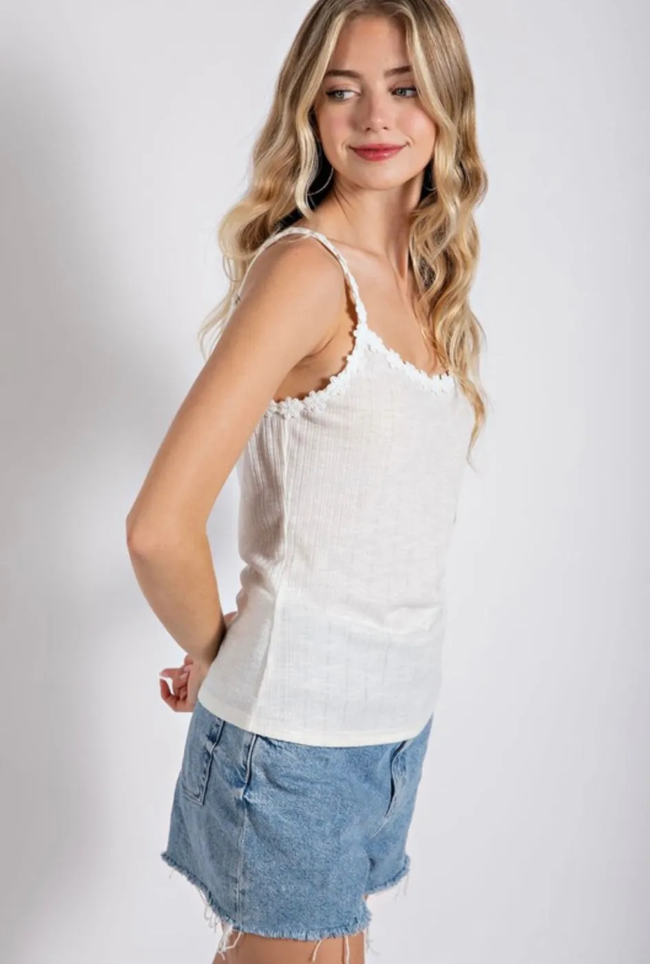 Flower Crochet Trim Tank Top