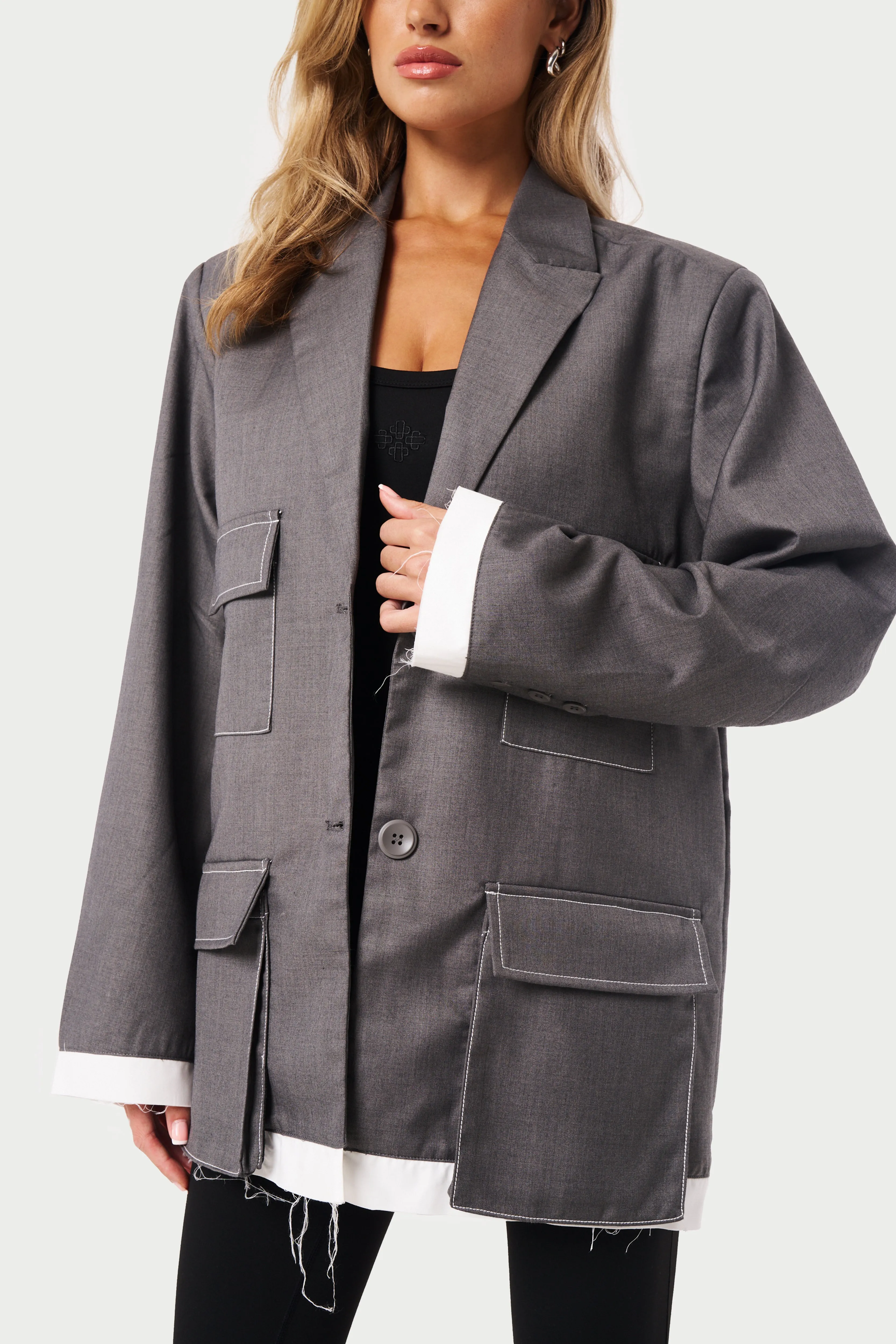 FOUR POCKET BLAZER JACKET - GREY