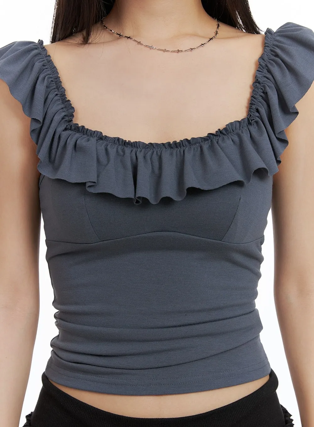 Frill Square Neck Sleeveless Top CA409