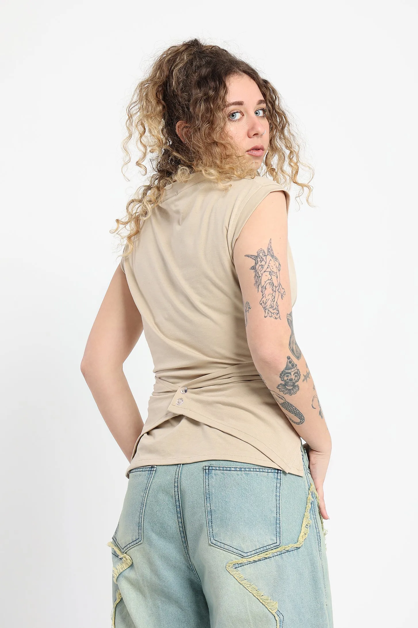 Front Drape Tank Top - Beige