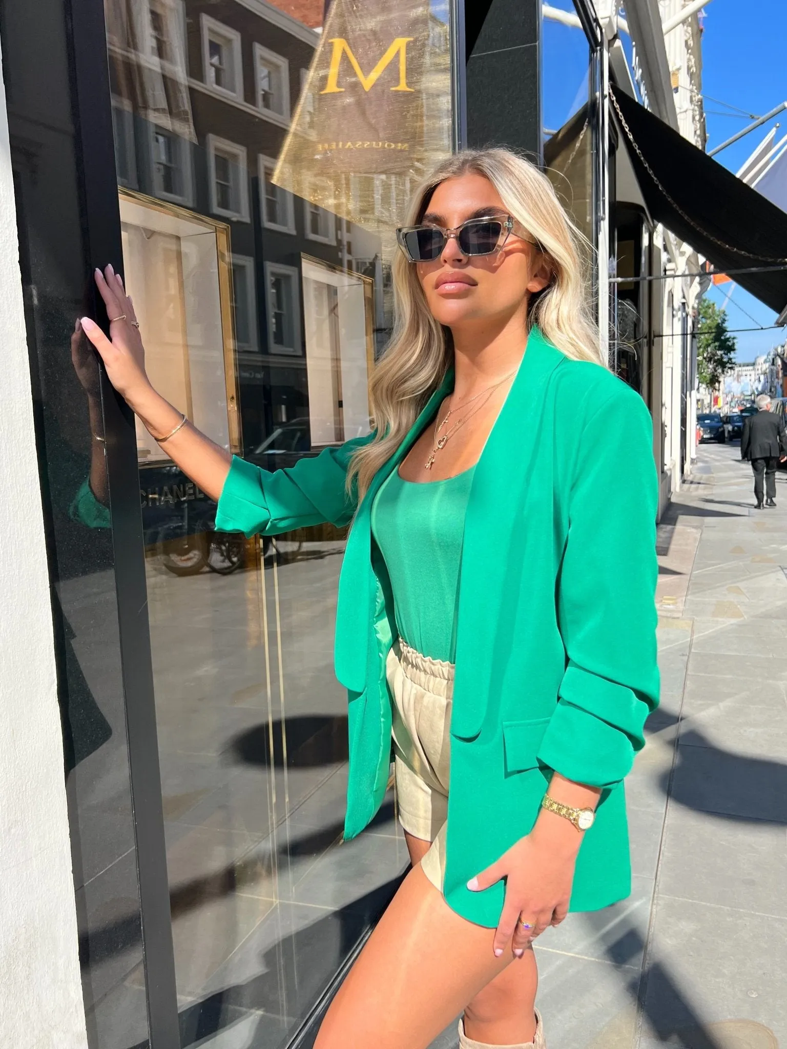 Green Ruched Arm Blazer