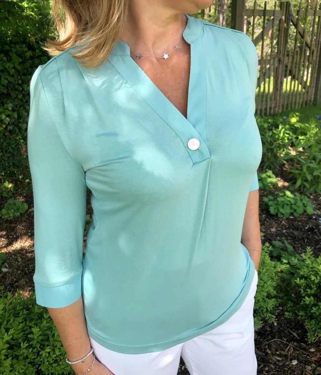 Green V Neck Button Top