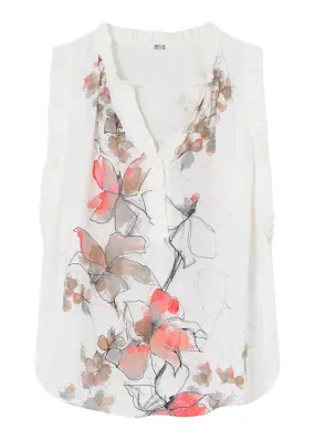 Gustav Aisa Top 53623 Off White w. Flowers