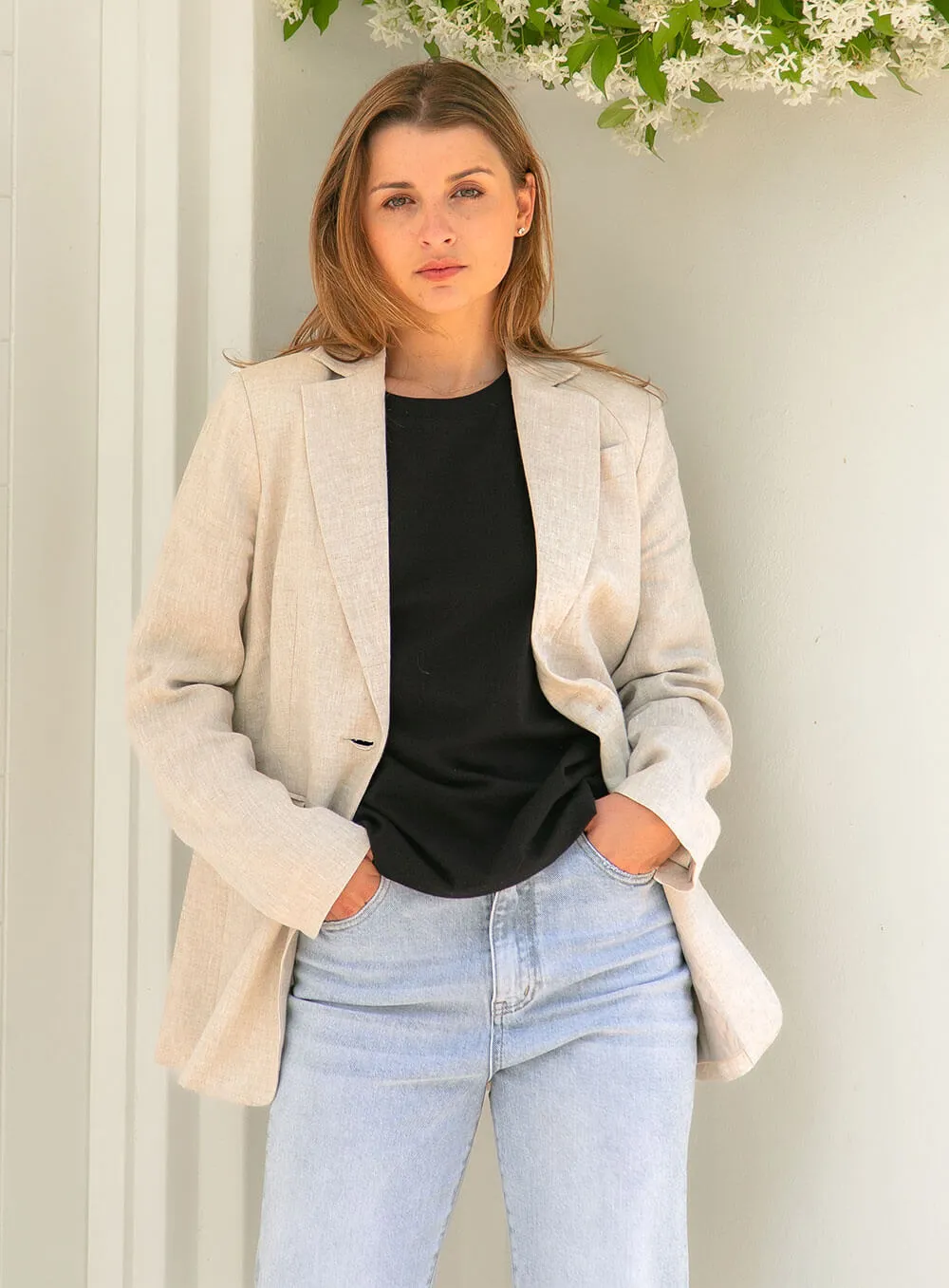 Harper Linen Blazer-OATMEAL