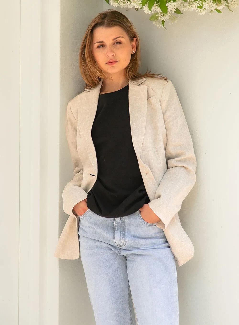 Harper Linen Blazer-OATMEAL