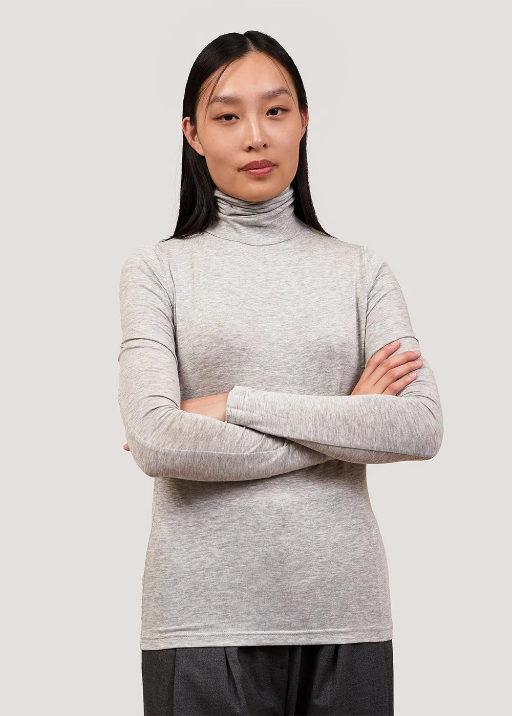 Heather Grey Roll Neck Jersey Top