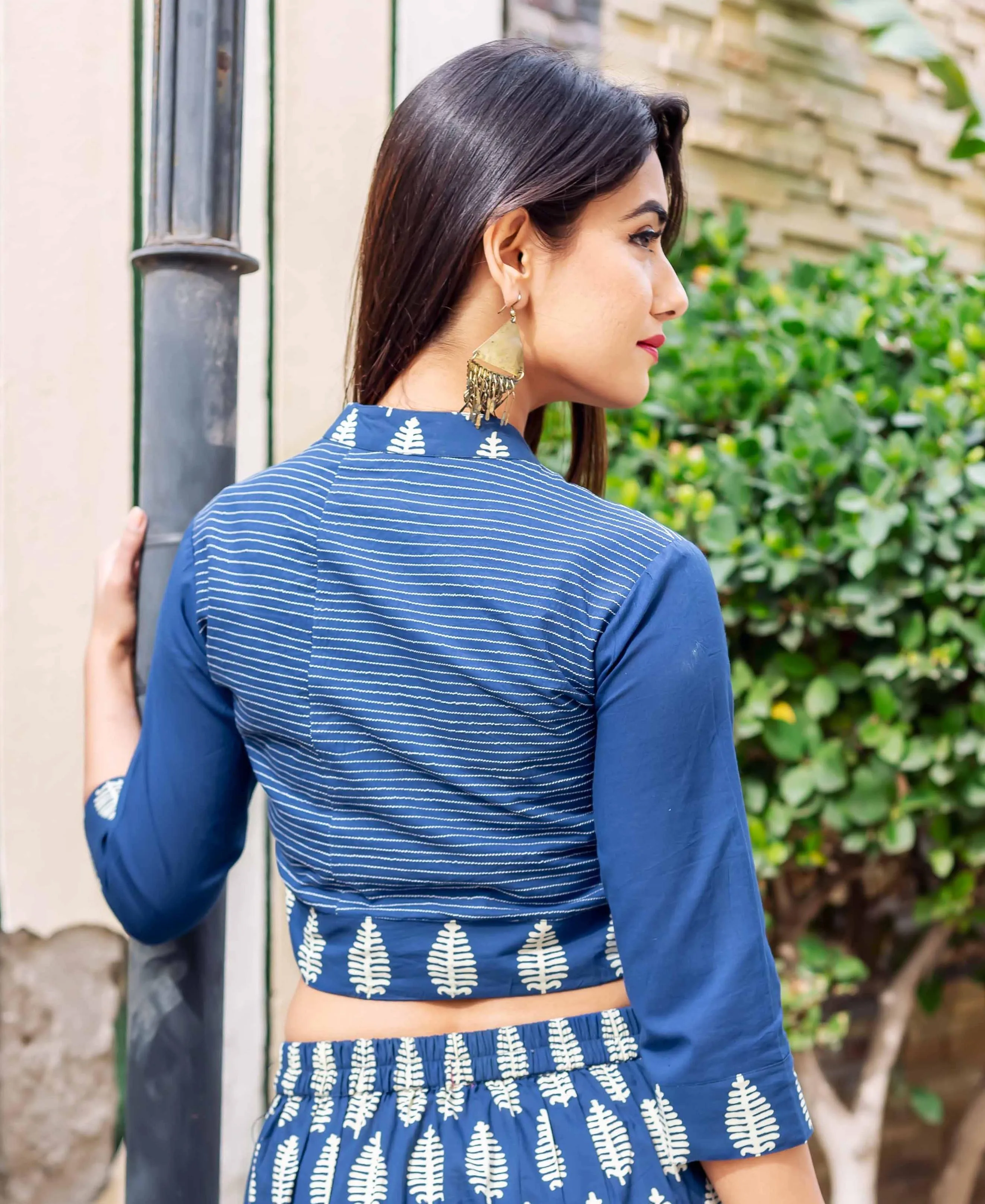 Indigo Block Printed Crop Top