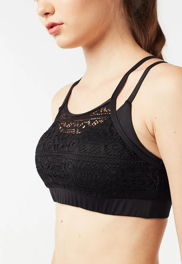 Lace Overlay Crop Top (Black)