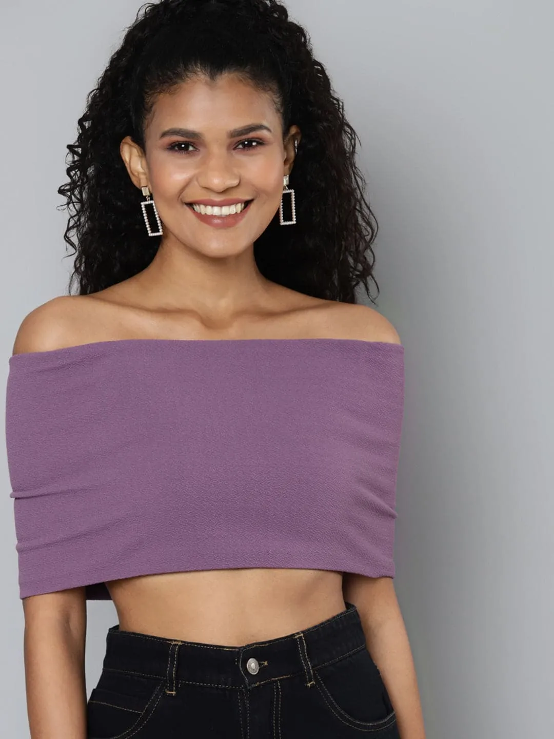 Bardot Layered Lavender Crop Top