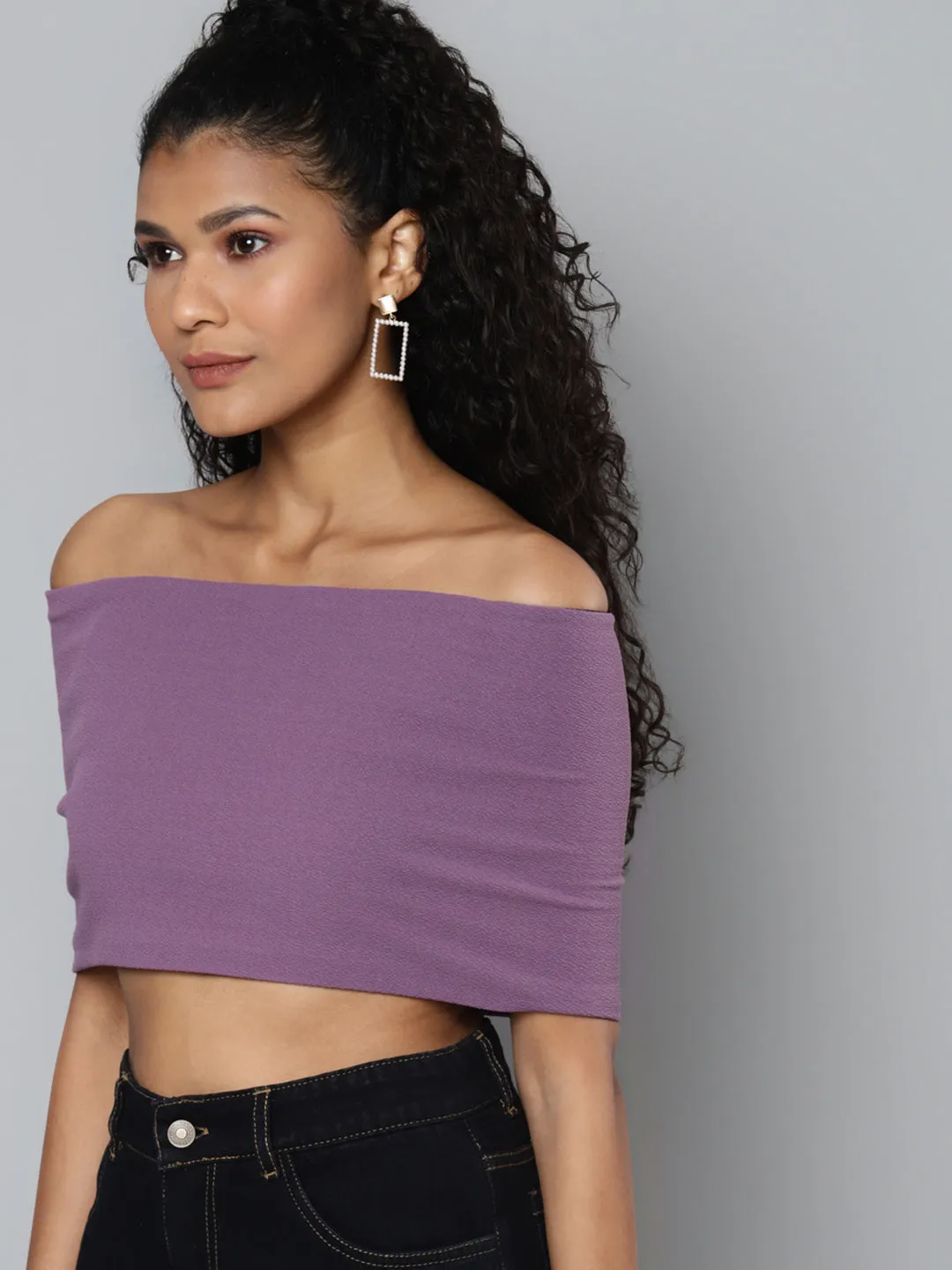 Bardot Layered Lavender Crop Top