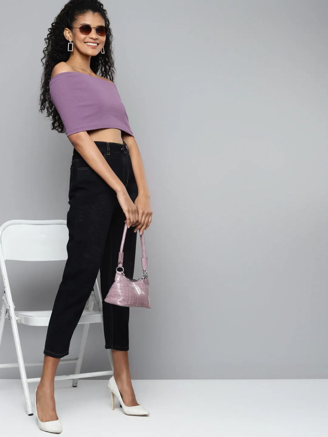 Bardot Layered Lavender Crop Top