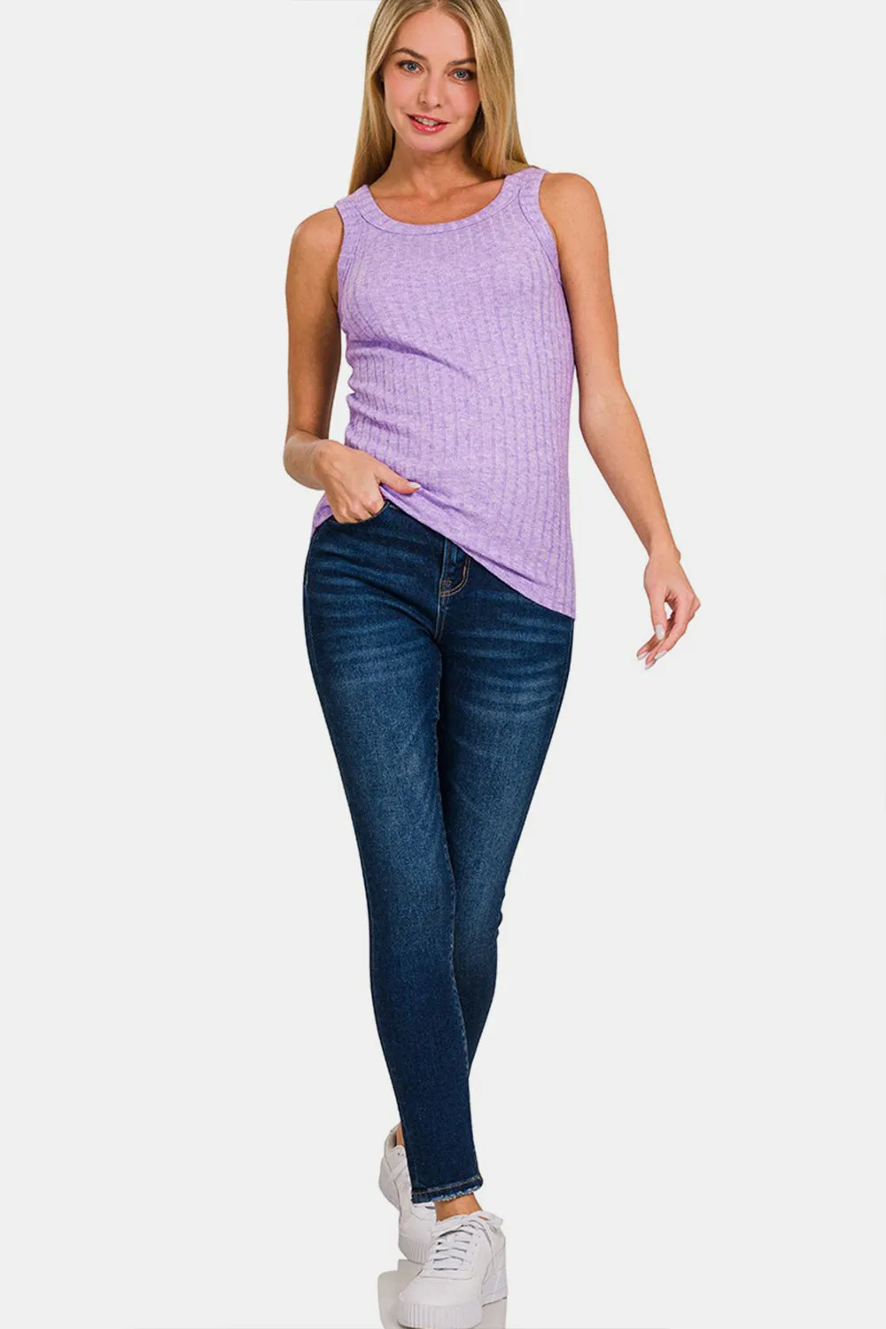 Lavender Summer Tank Top Zenana Ribbed Round Neck Tank