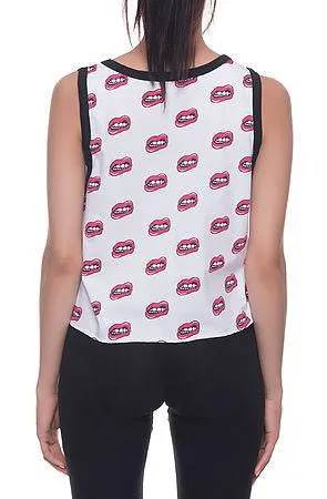 Lips Allover WHT Crop Top