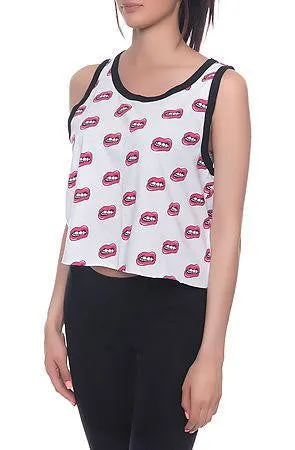 Lips Allover WHT Crop Top