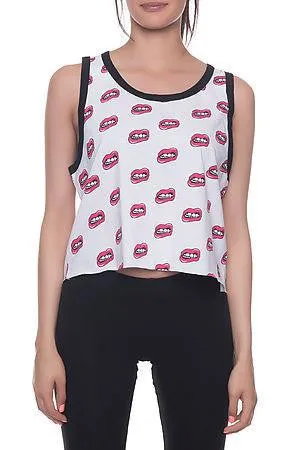 Lips Allover WHT Crop Top