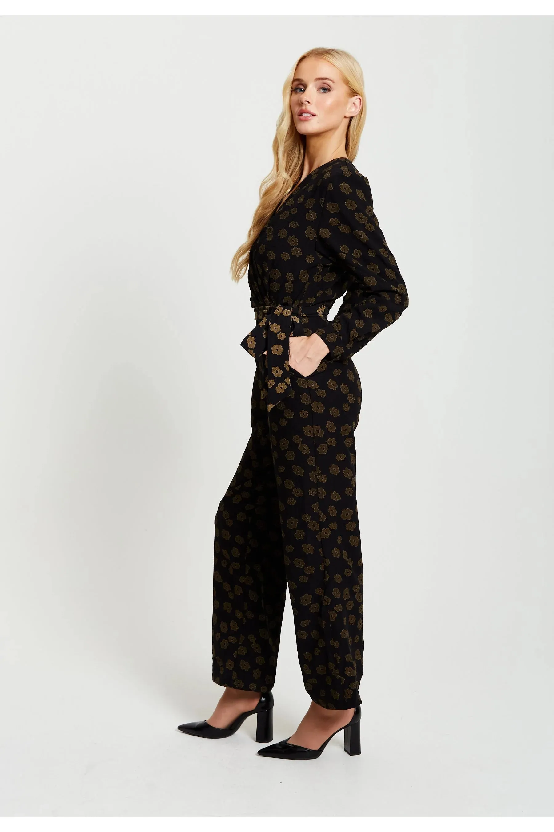 Liquorish Floral Jumpsuit In Black