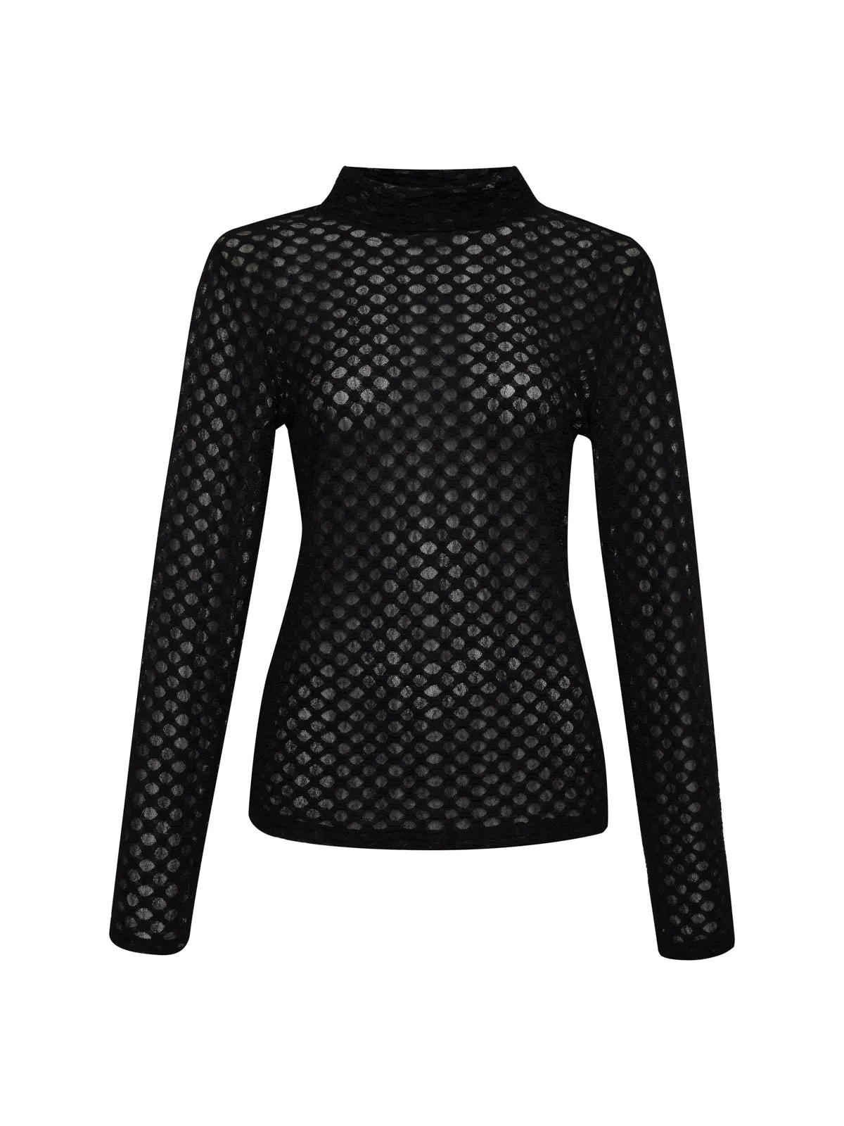 Long Sleeve Lace Mock Neck Top Black