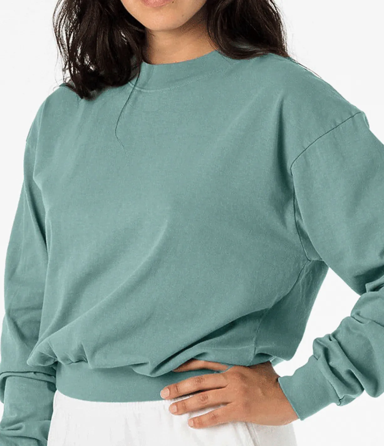 L/S Crop Mock Neck - no print - blank - Atlantic Green