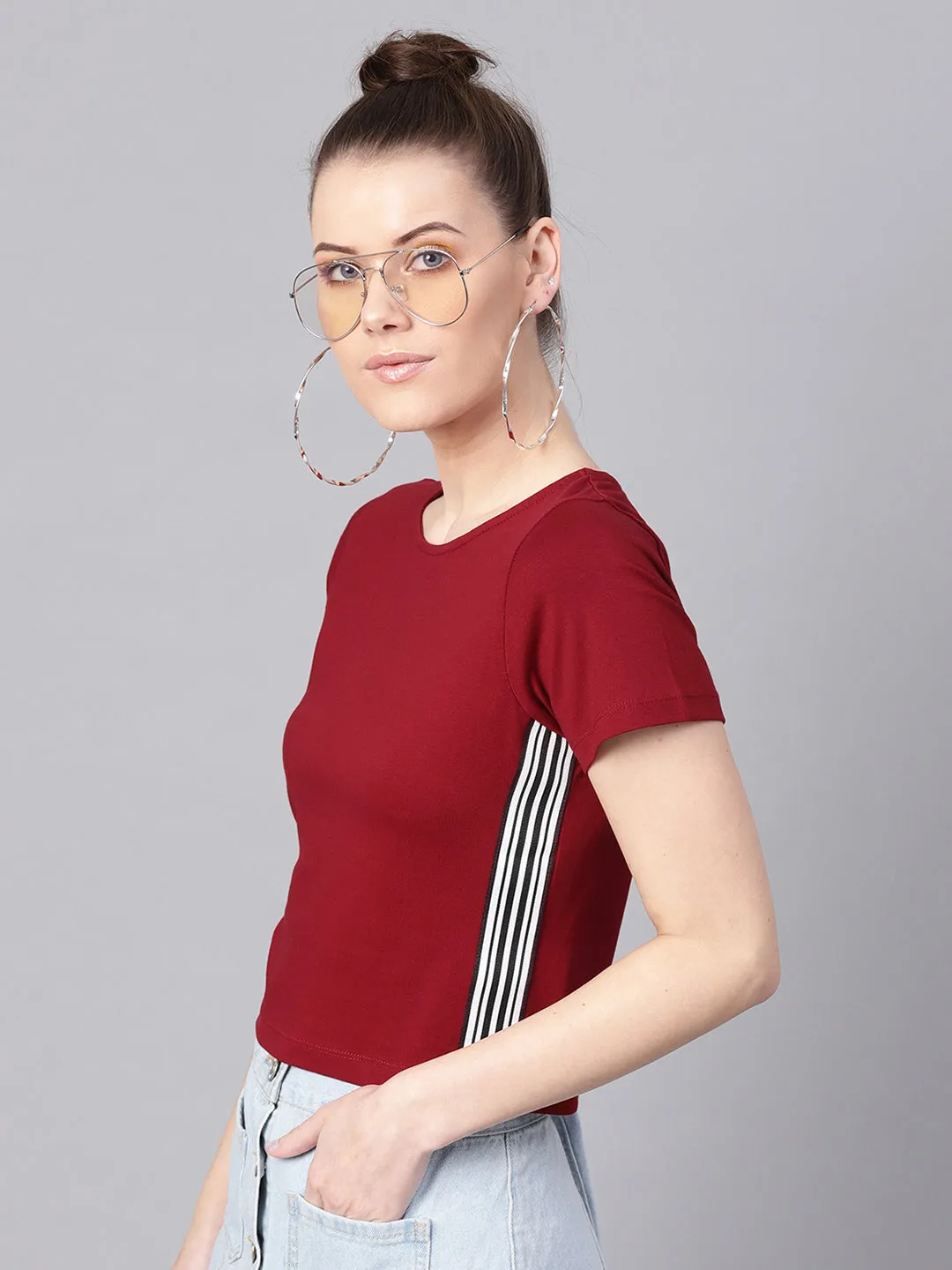 Maroon Athleisure Tape Crop Top