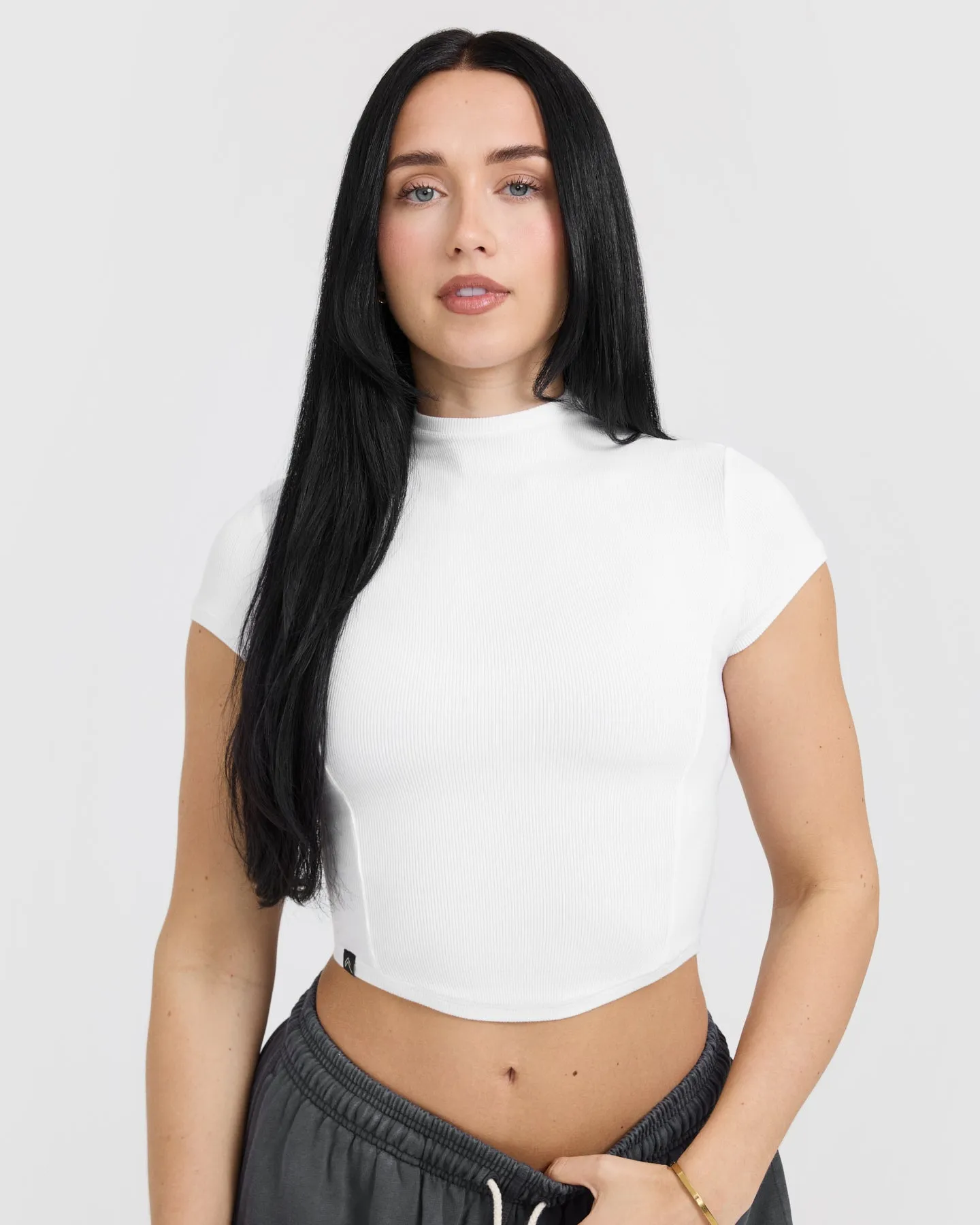 Mellow Rib Mid Mock Neck T-Shirt | White