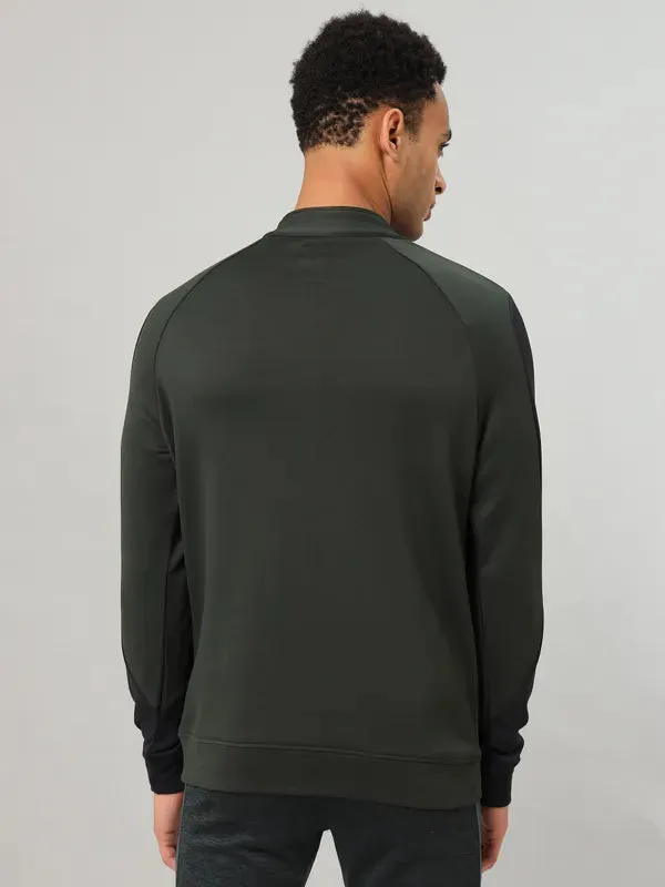 Men Colorblock Slim Fit Mock Neck Jacket with TECHNO GUARD