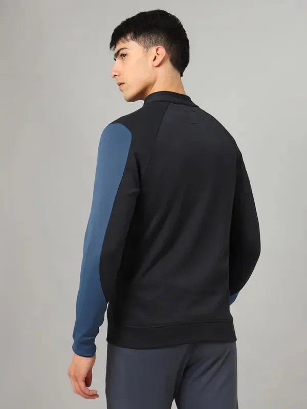 Men Colorblock Slim Fit Mock Neck Jacket with TECHNO GUARD