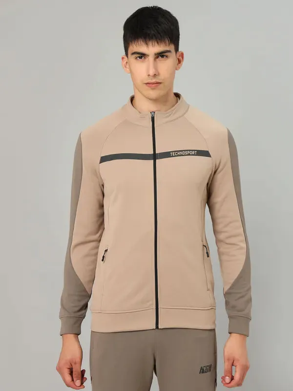 Men Colorblock Slim Fit Mock Neck Jacket with TECHNO GUARD