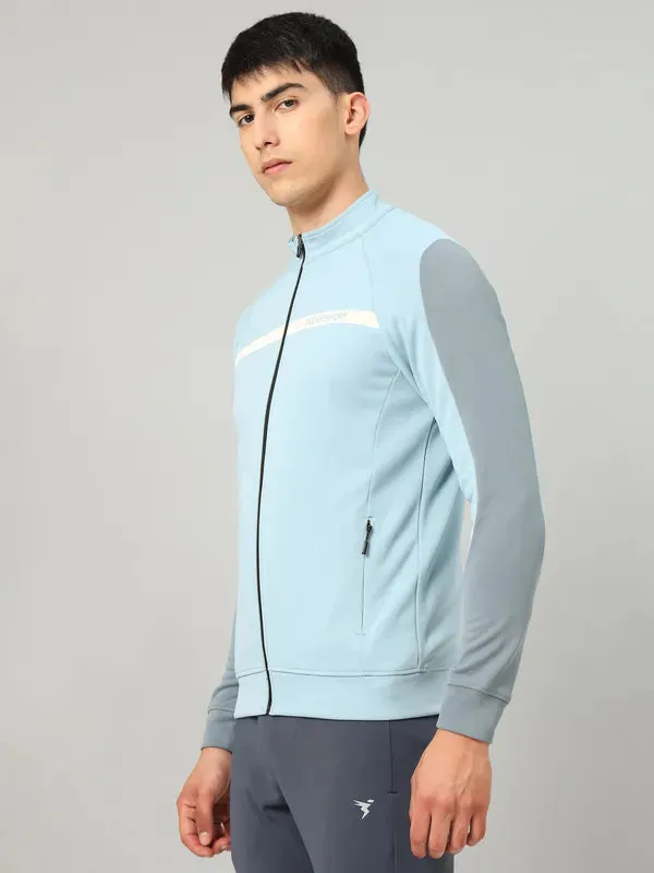 Men Colorblock Slim Fit Mock Neck Jacket with TECHNO GUARD