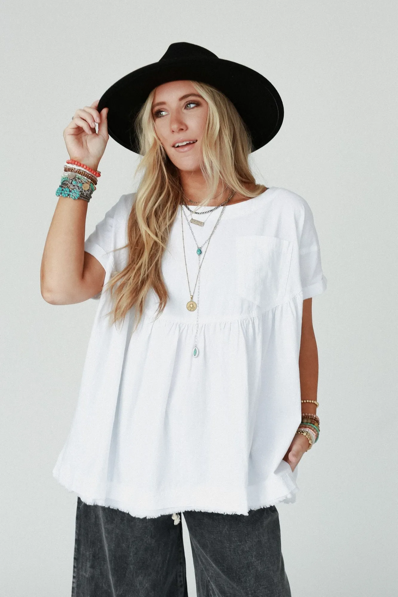 Misty Morning Babydoll Top - Off White