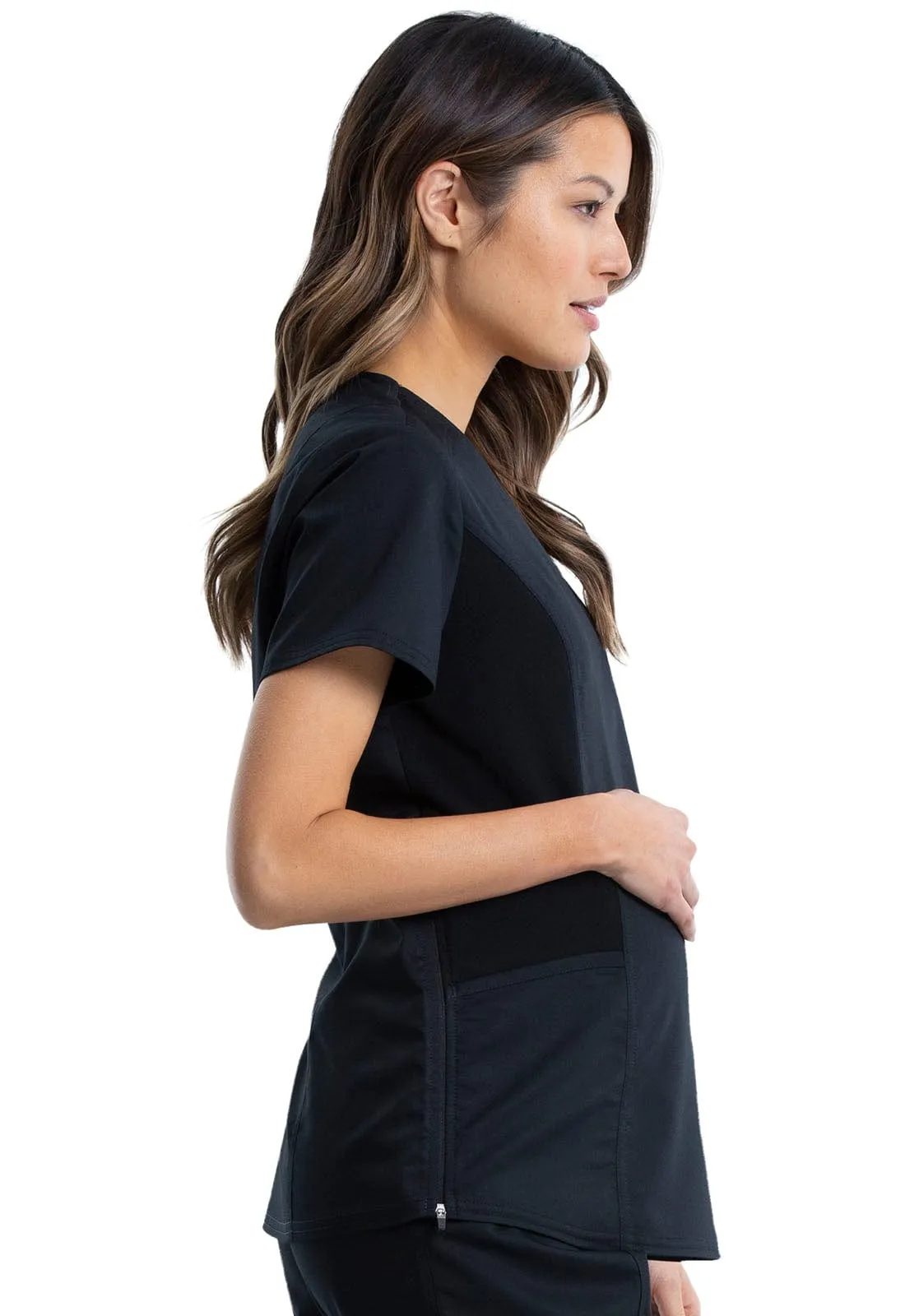 MoleMap WW Revolution Maternity Mock Wrap Black Top with 2 Monograms MM-WW688BLK