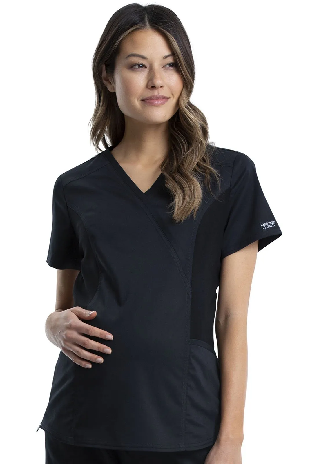 MoleMap WW Revolution Maternity Mock Wrap Black Top with 2 Monograms MM-WW688BLK