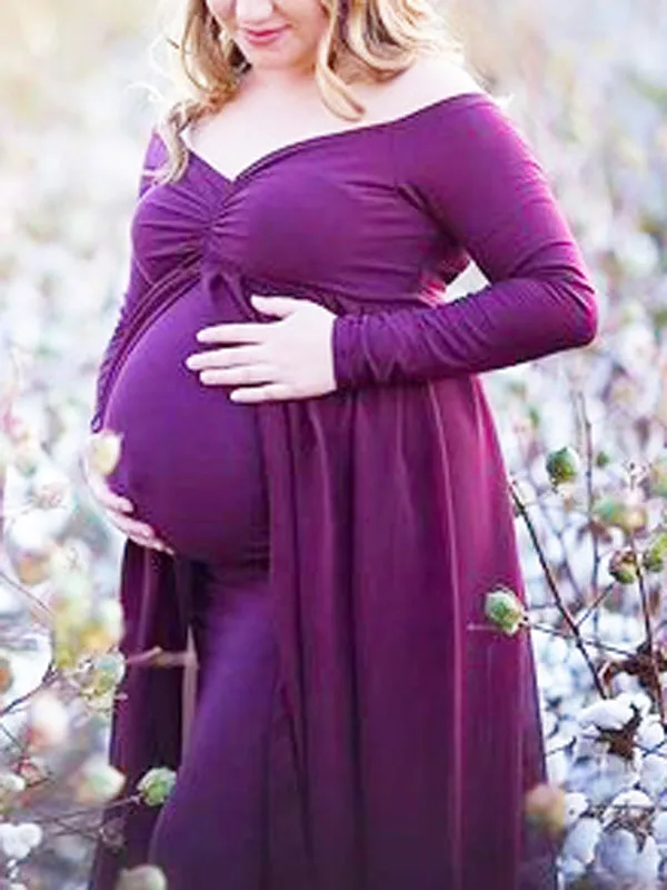 Momnfancy Grenadine Off Shoulder Mermaid For Babyshowes Maternity Maxi Dress