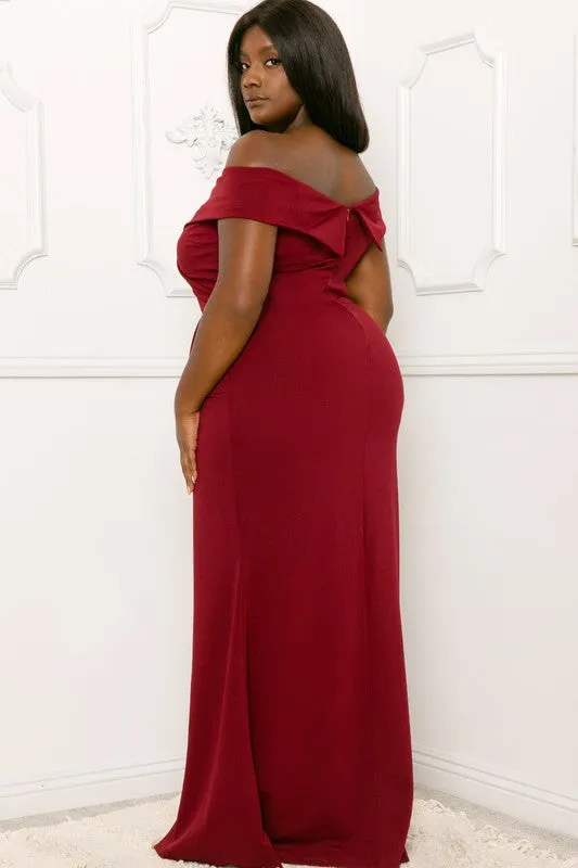 OFF THE SHOULDER WRAP PLUS SIZE MAXI DRESS