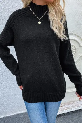 Olive and Bette's - Lisa Ribbed Sleeve Mock Neck Sweater - Black