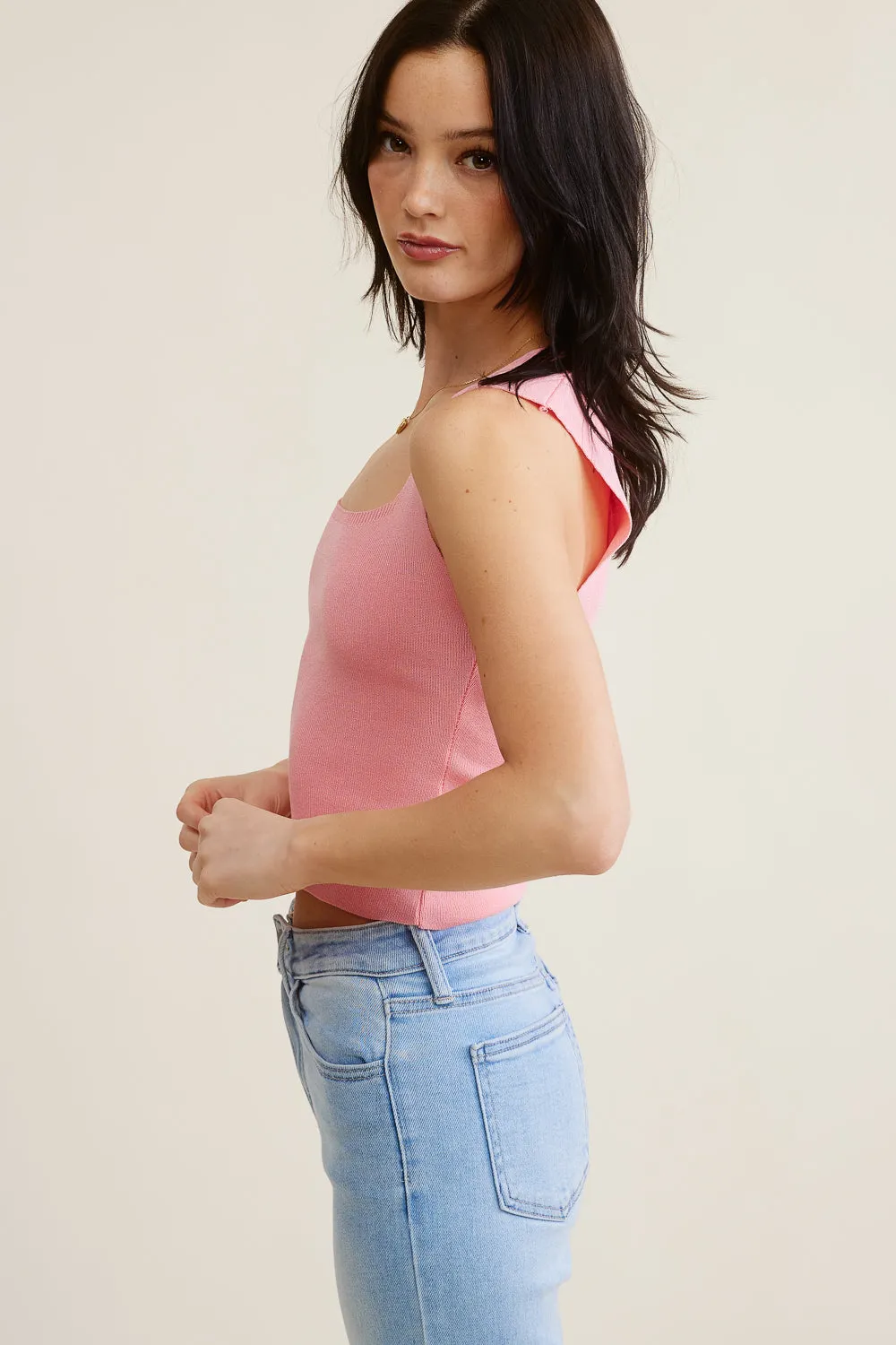 Pink Square Neck Tank Top