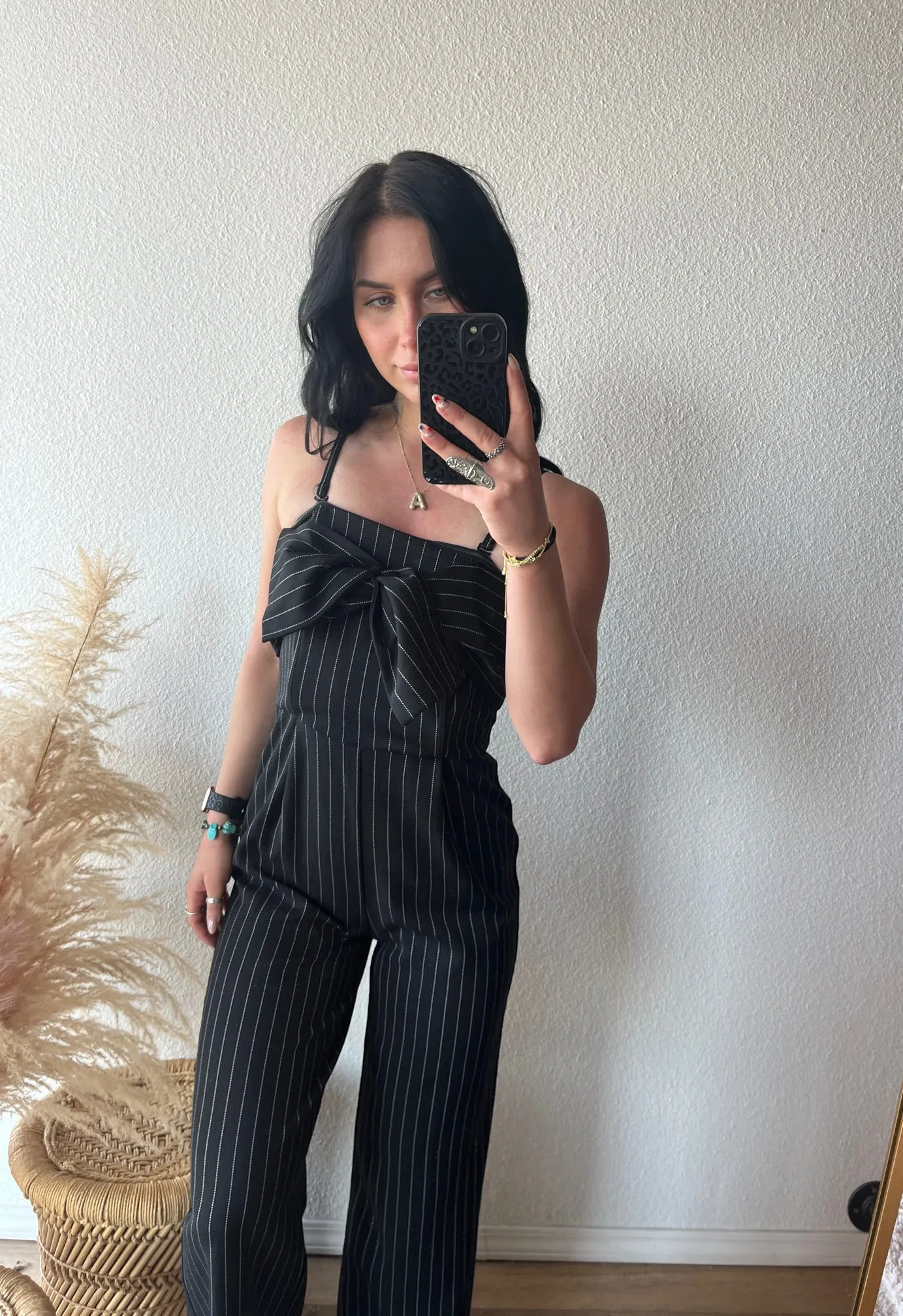 Pinstriped Bow Detail Jumpsuit