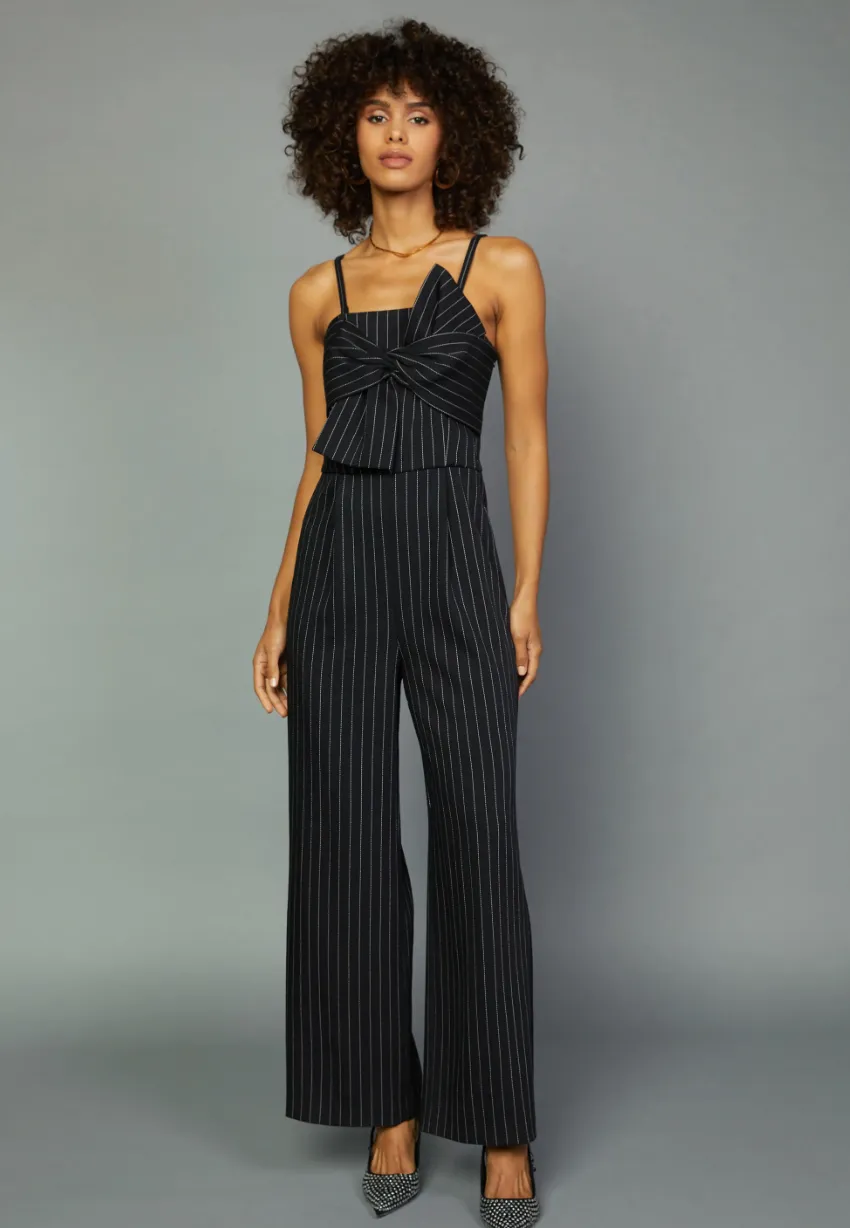 Pinstriped Bow Detail Jumpsuit